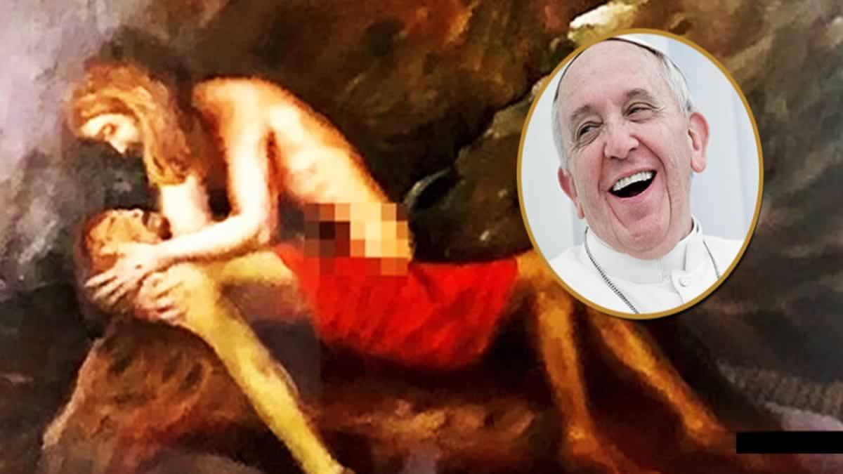 Papa Francisco Pendura Imagem Blasfema De Um Jesus Nu Acariciando Judas Atrás De Sua Mesa No Vaticano