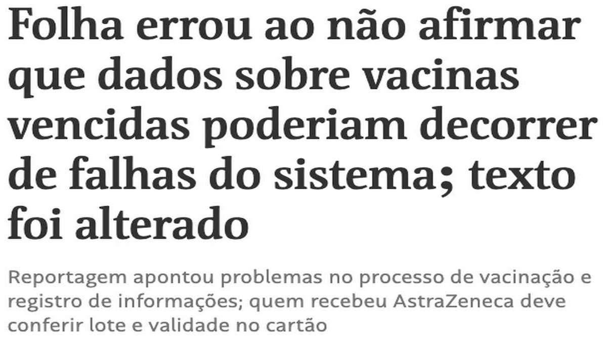 Folha De S. Paulo Alterou Reportagem Sobre Vacinas Vencidas