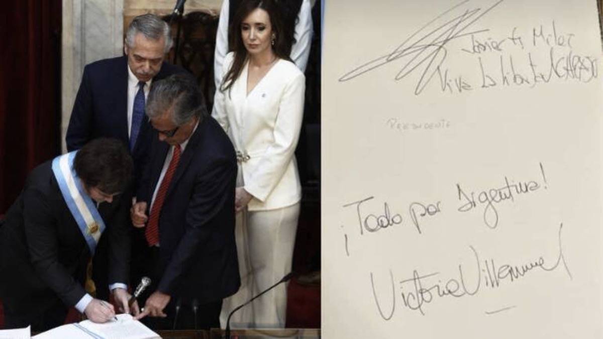 Javier Milei Assina O Livro Do Congresso Argentino Durante A Cerimônia De Posse