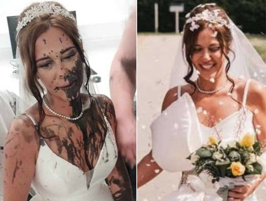 Cunhada invade casamento e joga tinta preta no vestido da noiva após conflito familiar