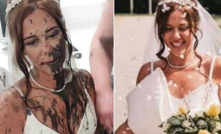 Cunhada invade casamento e joga tinta preta no vestido da noiva após conflito familiar
